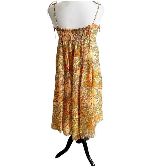 Chaudry KC Raga Fairy Whimsical Dress Sz Medium Asymmetrical Hem Peach Chiffon - Picture 10 of 15